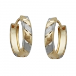 hoop earrings 12x3mm hinged bicolor diamond cut 9k gold
