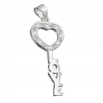 key pendant, 'love' with a heart of zirconias, silver 925