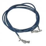 leather strap round cord cowhide 2mm blue colored with 2x clasp silver colored ca. 1m