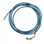 leather strap round cord cowhide 2mm light blue colored with 1x clasp silver colored ca. 1m