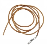leather strap round cord cowhide 2mm natural color with 1x clasp silver colored ca. 1m