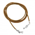 leather strap round cord cowhide 2mm olive green khaki colored with 2x clasp silver colored ca. 1m