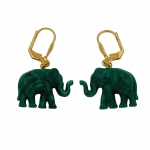 leverback earrings tiny elephants green marbled