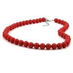 necklace, beads 10mm, red, shiny, 60cm 