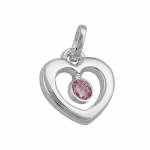 pendant 17x16mm heart with zirconia pink silver 925