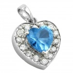 pendant, heart, blue zirconia crystal, silver 925