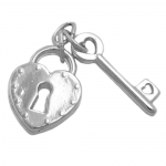 pendant, lock & key, silver 925