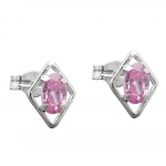 stud earrings, pink zirconia, silver 925