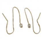 Thread earrings pull through earring 93x3mm box chain with cubic zirconia 9Kt GOLD