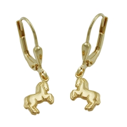 earrings, horse, 9kt gold