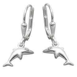 earrings, leverback, dolphins, silver 925