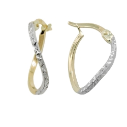 Hoop earring 17x12x1mm bicolor rhodium plated diamond cut 9k GOLD