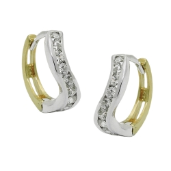 hoop earrings 12x3mm hinged huggie bicolor zirconias 9k gold