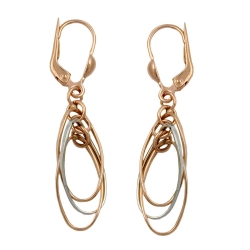 leverback earrings 43x8mm 3 ovals hanging bicolor white gold 9k rose gold
