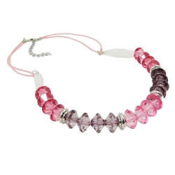 necklace, faceted beads pink, silver coloured beads