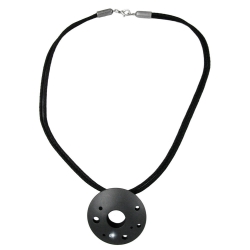 necklace, metal pendant, black cord, 50cm