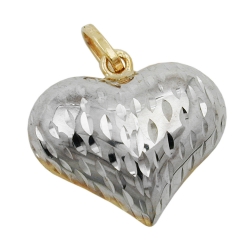 pendant 14x16x6mm heart bicolor rhodium-plated diamond cut 9k gold