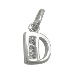 pendant, initial d with cz, silver 925