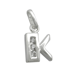 pendant, initial k with cz, silver 925