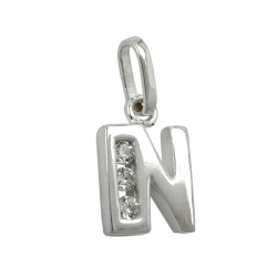 pendant, initial n with cz, silver 925