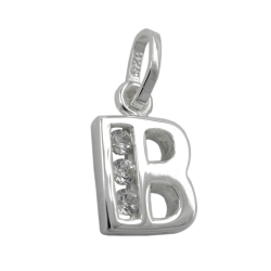 pendant, initiale b with cz, silver 925