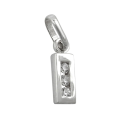 pendant, initiale i with cz, silver 925