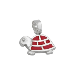 pendant, red turtle, silver 925