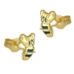 stud earring 7x6mm bee black lacquered 9k gold