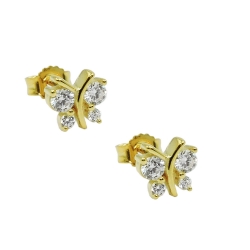 stud earrings 6x6mm butterfly with 4 zirconias 9k gold