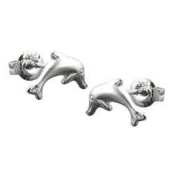stud earrings, dolphins, silver 925