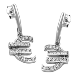 stud earrings, euro symbol, zirconia, silver 925