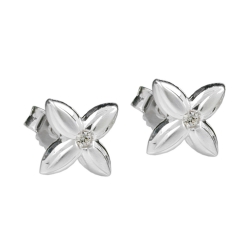 stud earrings, flower, white zirconia, silver 925