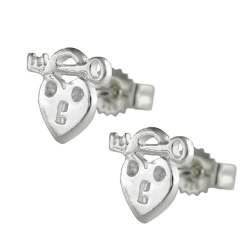 stud earrings, heart with key, silver 925
