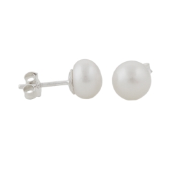 stud earrings, pearl white, silver 925