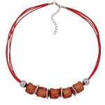 necklace, large marbled red/orange beads, red cord - 00524
