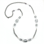 necklace, stone-pearl grey, anchor chain, 95cm - 02447