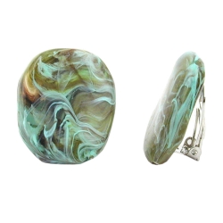 clip-on earring olive green turquoise marbled - 00668
