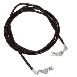 leather strap round cord cowhide 2mm black colored with 2x clasp silver colored ca. 1m - 08000-09