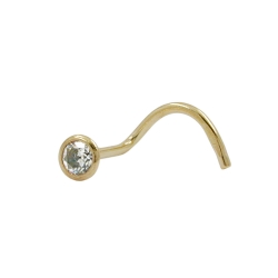 nose screw piercing 2.5mm spiral with zirconia round white 9k gold - 430542