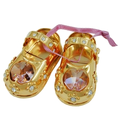 babyshoes with crystal elements pink gold plated - 70576
