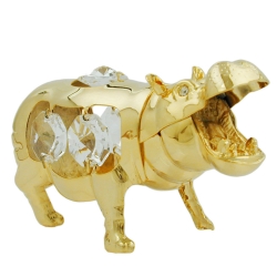 hippopotamus with crystal elements gold plated - 70630