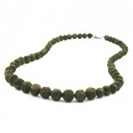 necklace, baroque beads, olive-green marbled