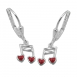 earring notes, hearts red, silver 925