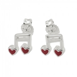 earring notes, hearts red, silver 925