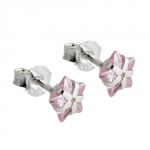 earring studs, zirconia pink, silver 925