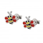 earrings, bee, black-yellow, silver 925