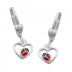 earrings, heart, ladybird, silver 925