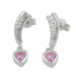earrings, love, zirconia-pink, silver 925
