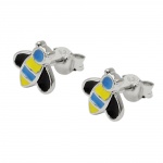 earrings stud bee blue-yellow silver 925