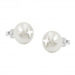 earrings studs, cross, pearl, silver 925